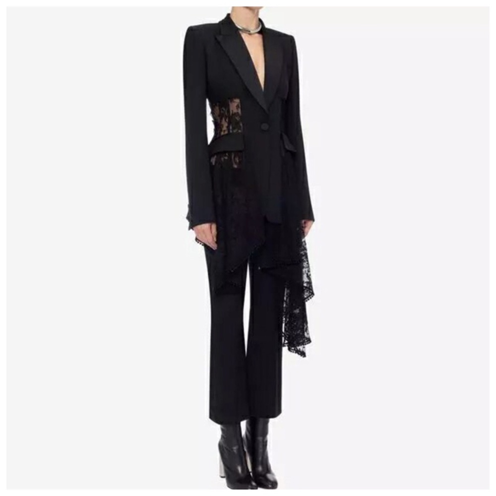 Black Lace Accent Tuxedo Jacket - Picture 4 of 8